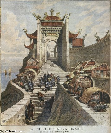 Wikoo.org - موسوعة الفنون الجميلة - اللوحة، العمل الفني Henri Meyer - Sino-japanese War, Shanghai Gate