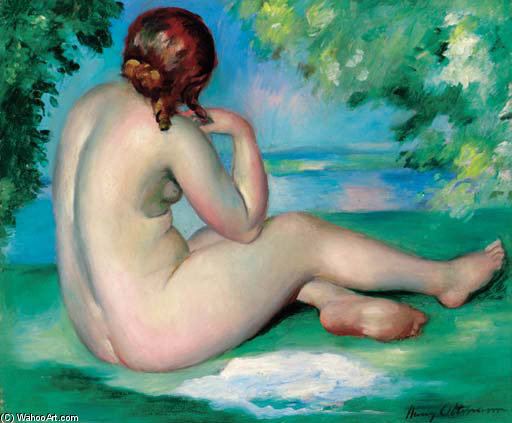 Wikioo.org - The Encyclopedia of Fine Arts - Painting, Artwork by Henri Ottmann - A Female Nude In A Landscape
