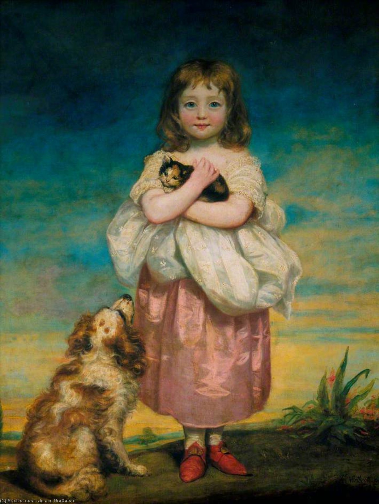 Wikioo.org - The Encyclopedia of Fine Arts - Painting, Artwork by James Northcote - A Little Girl Nursing A Kitten