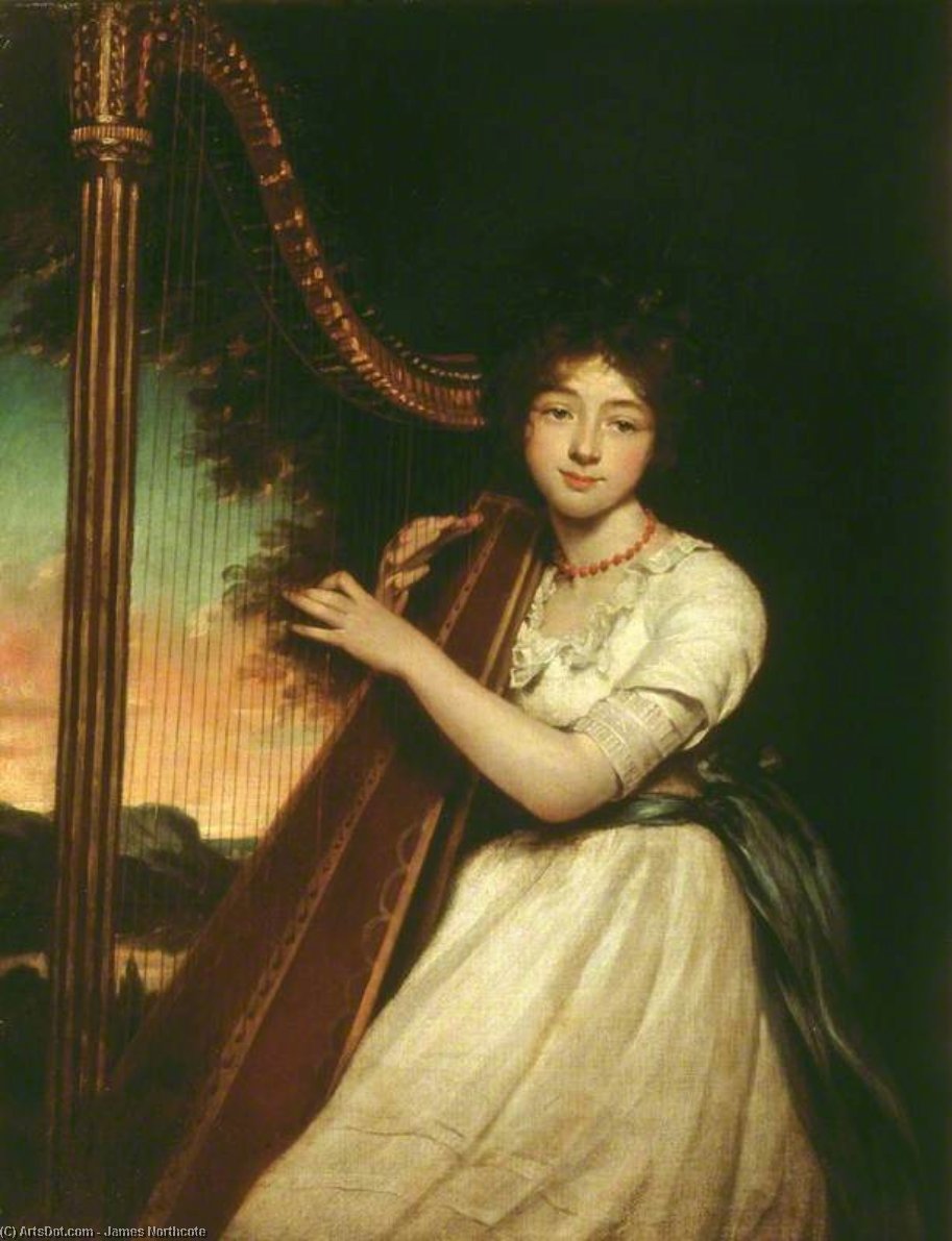 Wikioo.org - The Encyclopedia of Fine Arts - Painting, Artwork by James Northcote - A Young Lady Playing The Harp