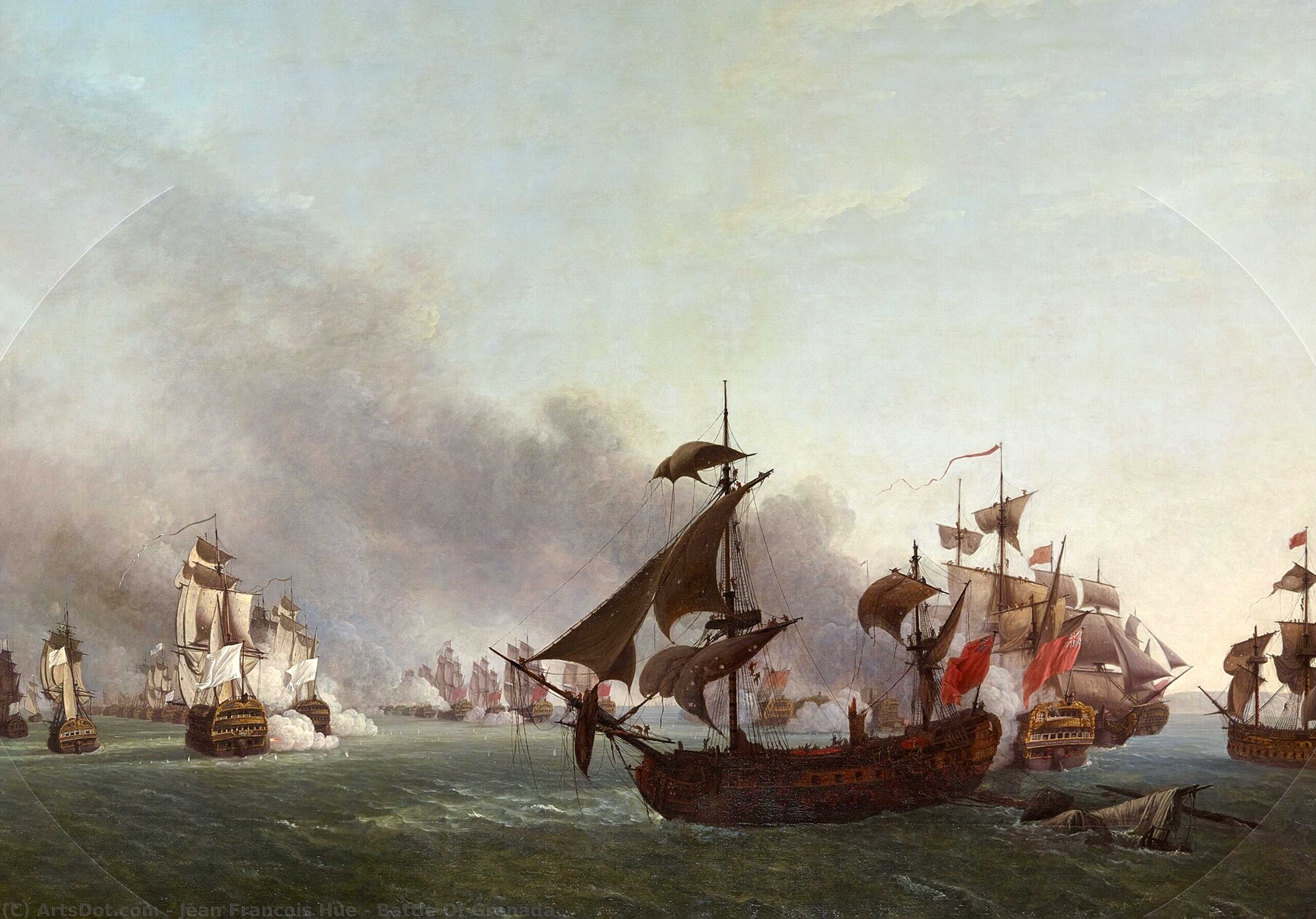 Wikioo.org - The Encyclopedia of Fine Arts - Painting, Artwork by Jean Francois Hue - Naval combat on the island of Grenada, July 6, 1779.