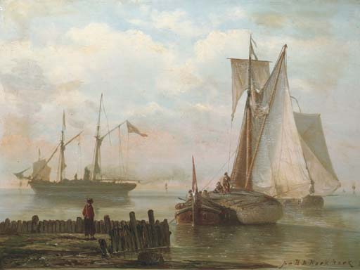 WikiOO.org – 美術百科全書 - 繪畫，作品 Hermanus Koekkoek (The Elder) - 帆船和轮船在风平浪静