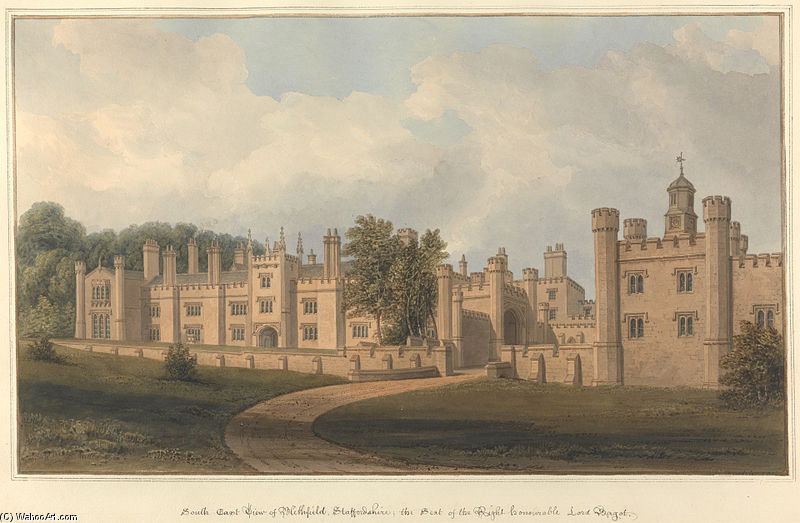 Wikioo.org - The Encyclopedia of Fine Arts - Painting, Artwork by John Buckler - South East View Of Blithfield, Staffordshire, The Seat Of The Right Honourable Lord Bagot