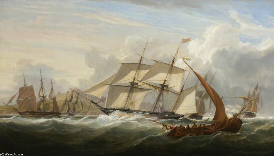 Wikioo.org - The Encyclopedia of Fine Arts - Painting, Artwork by John Christian Schetky - Hms 'columbine' And Other Vessels Off Lisbon