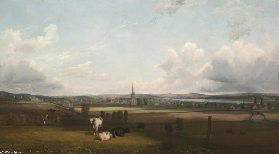 Wikioo.org - The Encyclopedia of Fine Arts - Painting, Artwork by John Heaviside Clark - A Prospect Of Alloa, Clackmannanshire From The North Looking Towards The River Forth
