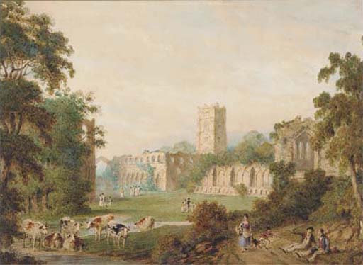 WikiOO.org - Encyclopedia of Fine Arts - Maalaus, taideteos John Heaviside Clark - Fountains Abbey, Yorkshire