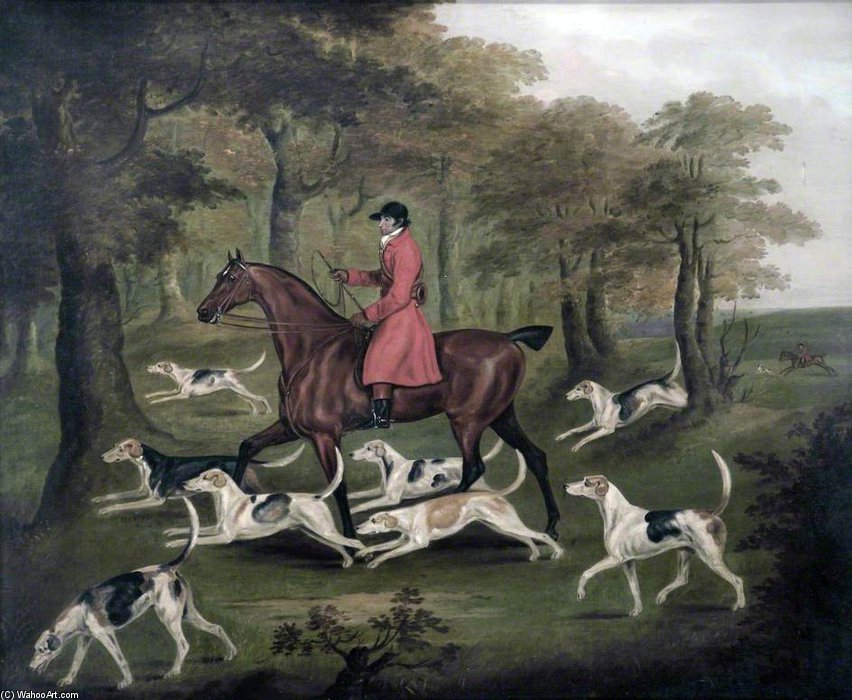Wikioo.org - สารานุกรมวิจิตรศิลป์ - จิตรกรรม John Nost Sartorius - A Huntsman And Fox Hounds, Entering A Wood