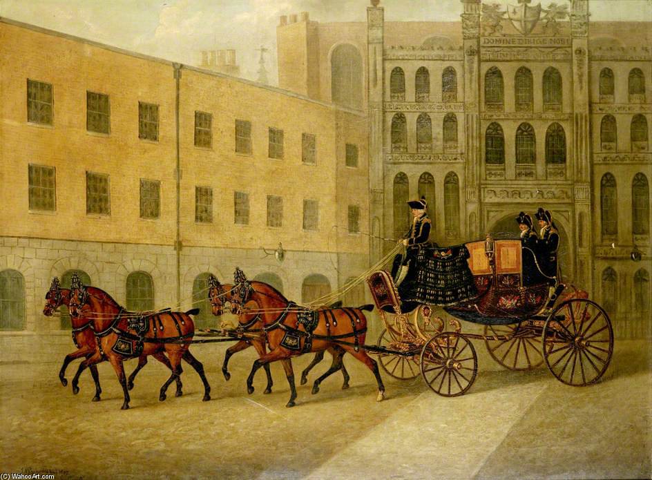 Wikioo.org - The Encyclopedia of Fine Arts - Painting, Artwork by John Nost Sartorius - The Dress Chariot Of Sheriff Of The City Of London In The Courtyard Of The Guildhall, London