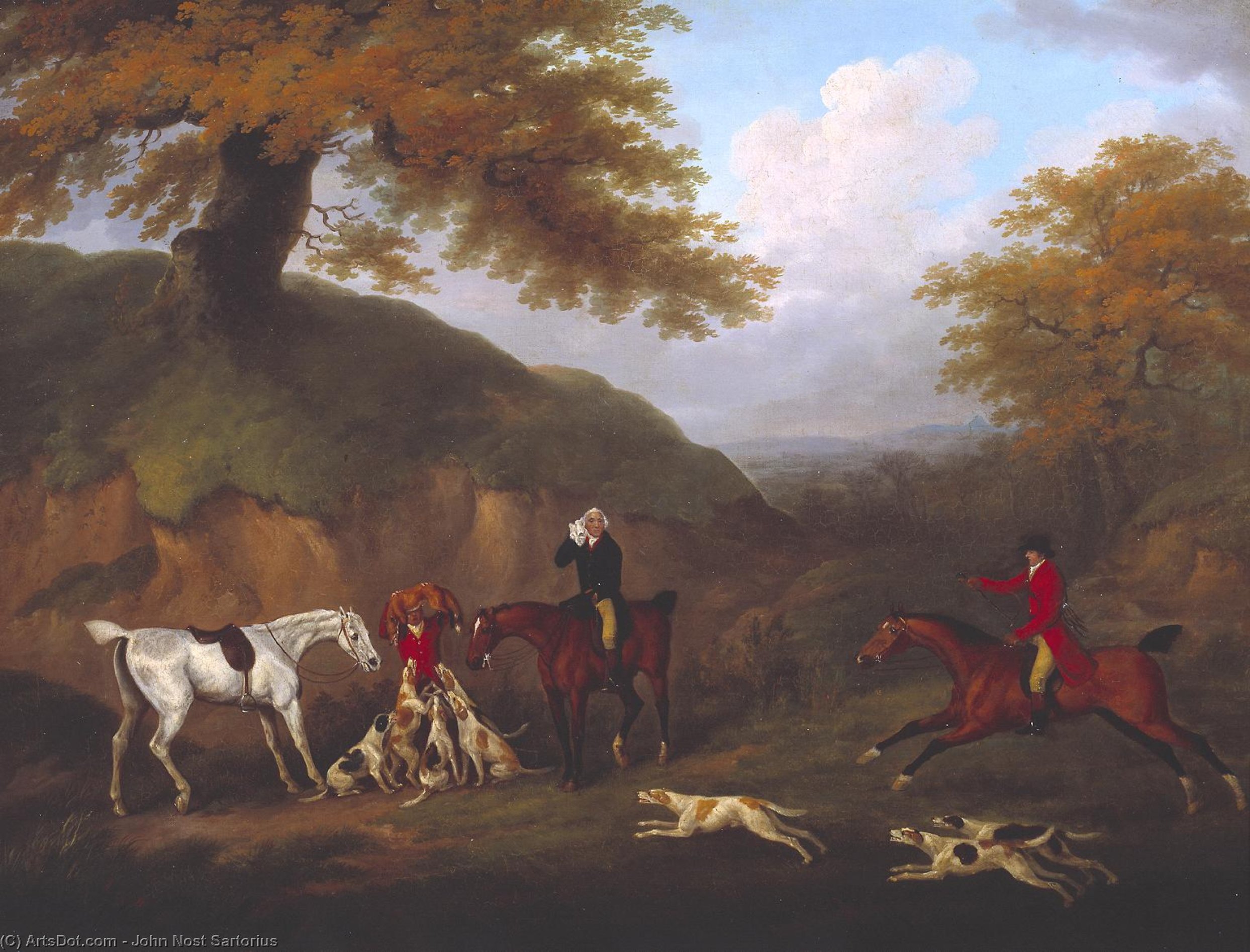 Wikioo.org - The Encyclopedia of Fine Arts - Painting, Artwork by John Nost Sartorius - The Earl Of Darlington Fox-hunting With The Raby Pack - The Death