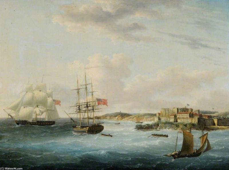 Wikioo.org - The Encyclopedia of Fine Arts - Painting, Artwork by John Thomas Serres - Naval Shipping Off Castle Cornet