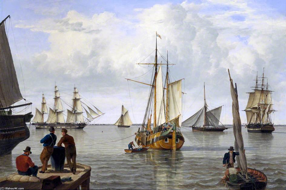 WikiOO.org - Encyclopedia of Fine Arts - Malba, Artwork John Thomas Serres - Shipping In The Thames Estuary