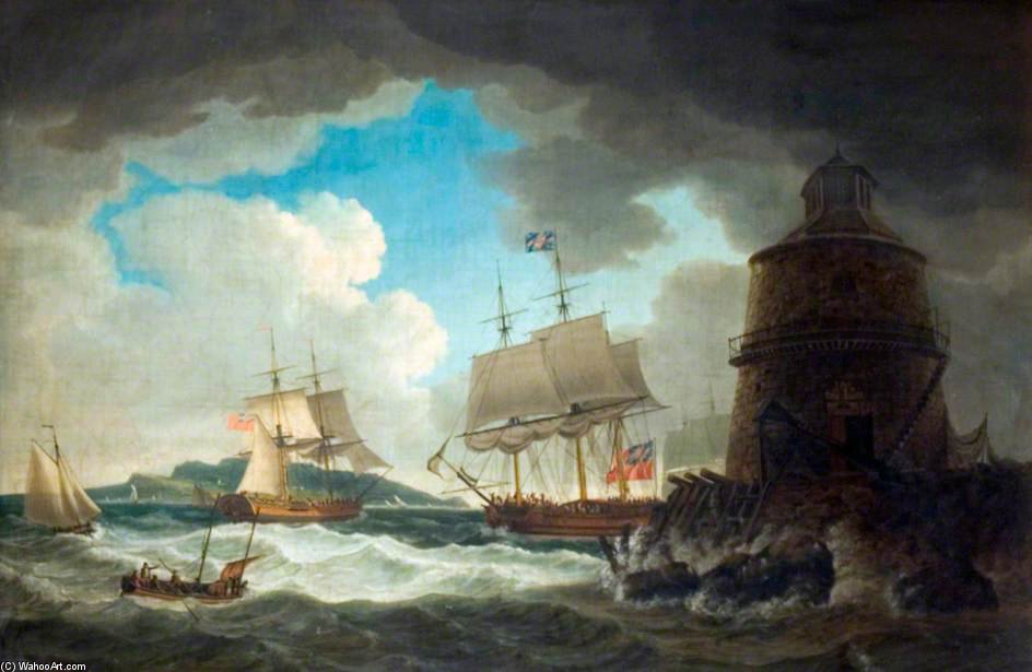 Wikioo.org - The Encyclopedia of Fine Arts - Painting, Artwork by John Thomas Serres - The Lighthouse In The Bay Of Dublin, With His Majesty's Yacht 'dorset'