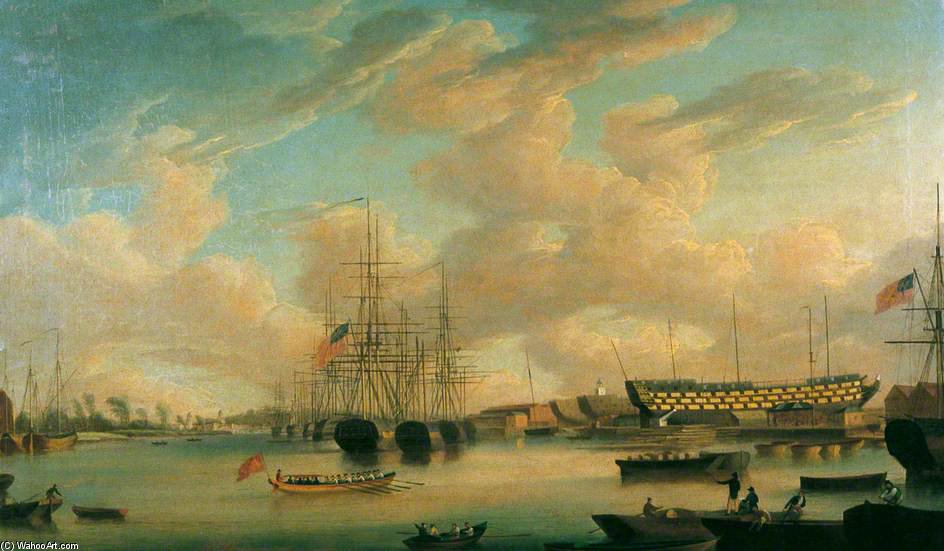 Wikioo.org - Die Enzyklopädie bildender Kunst - Malerei, Kunstwerk von John Thomas Serres - Blick auf die Themse bei Deptford Dockyard