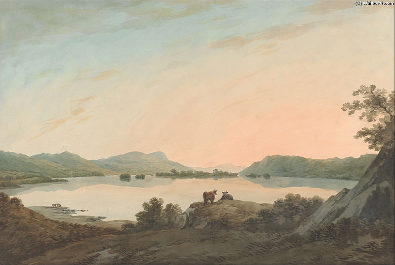 Wikioo.org - The Encyclopedia of Fine Arts - Painting, Artwork by John Warwick Smith - Lake Windermere From Calgarth With Belle Isle