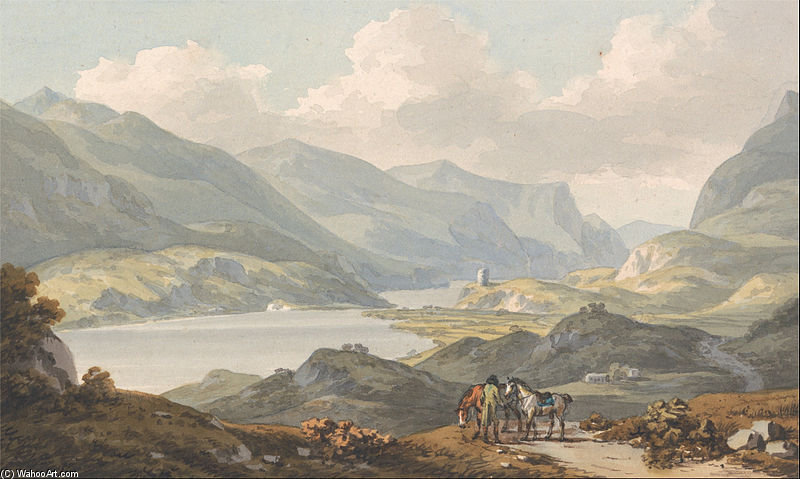 Wikioo.org – L'Encyclopédie des Beaux Arts - Peinture, Oeuvre de John Warwick Smith - les lacs de llanberis - de l route de Carnarvon aller à Llanberis