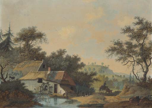 Wikioo.org - The Encyclopedia of Fine Arts - Painting, Artwork by Joseph Augustus Knip - A Landscape With A Water Mill Creek Near