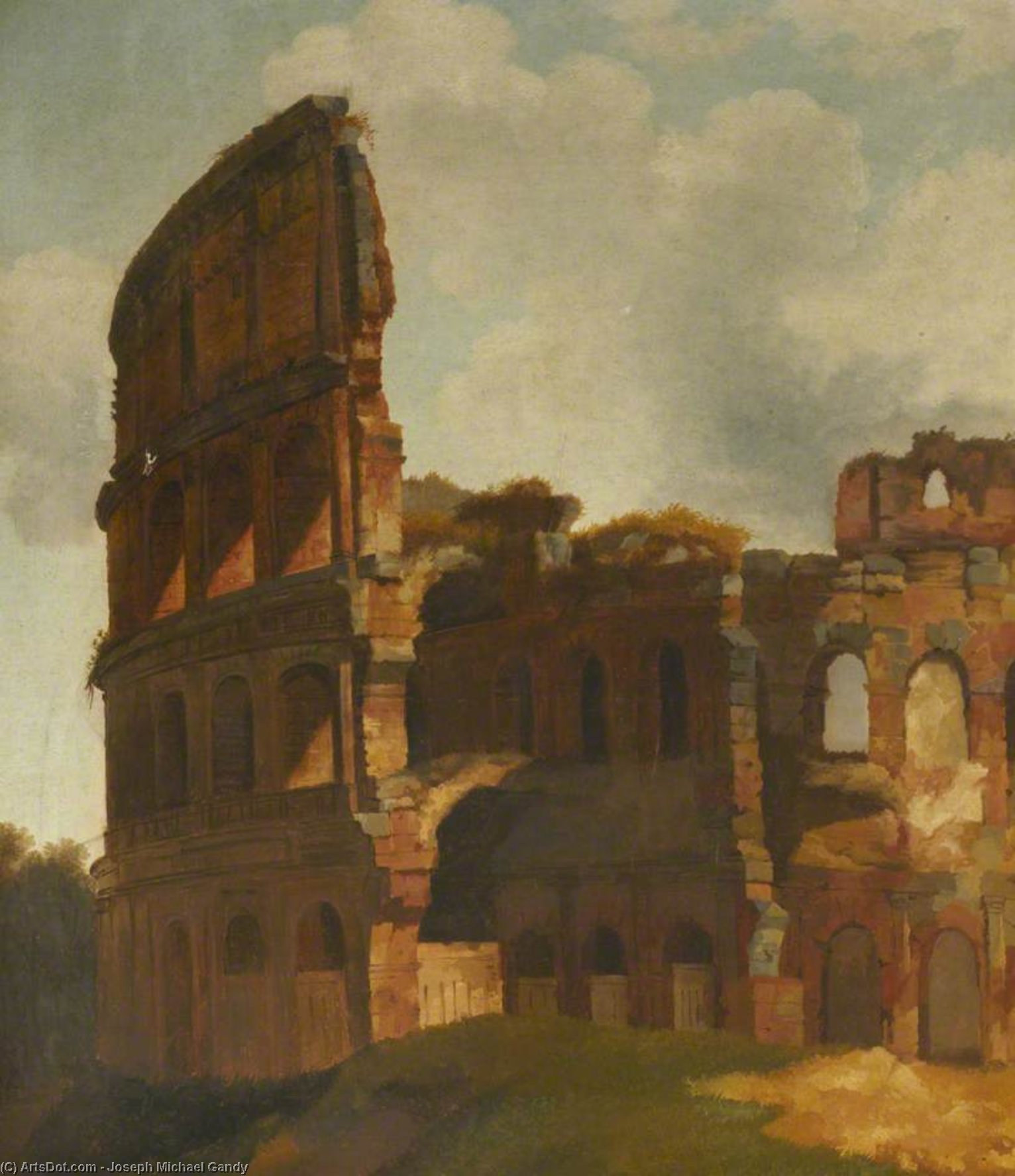 Wikioo.org - The Encyclopedia of Fine Arts - Painting, Artwork by Joseph Michael Gandy - The Colosseum, Rome, Before The Broken Exterior Wall Had Been Supported
