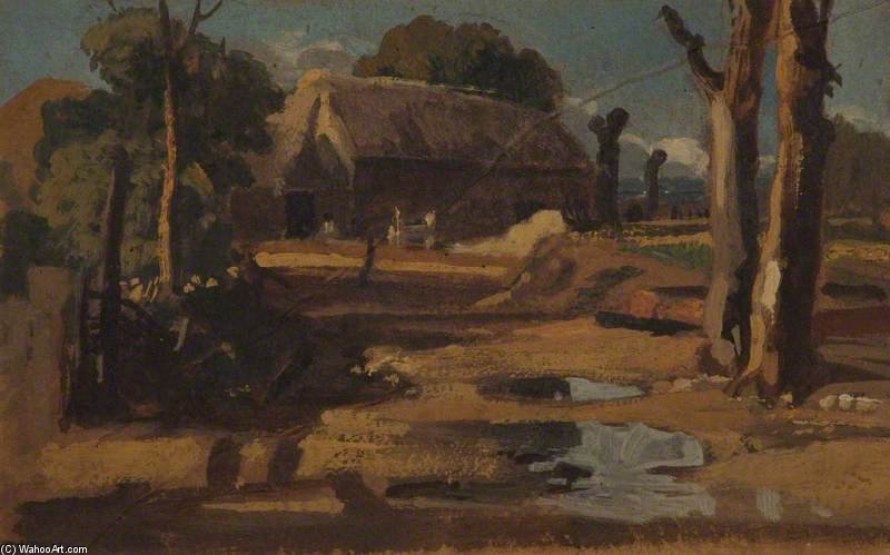 WikiOO.org - Encyclopedia of Fine Arts - Maľba, Artwork Joshua Cristall - A Barn, Trees, Puddles
