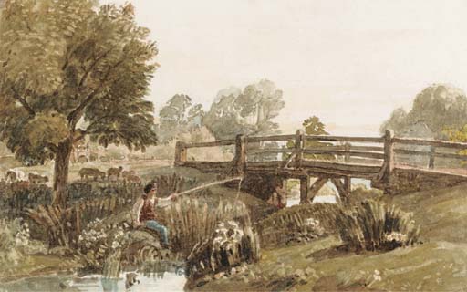 Wikioo.org - The Encyclopedia of Fine Arts - Painting, Artwork by Joshua Cristall - A Bridge Near Harrow