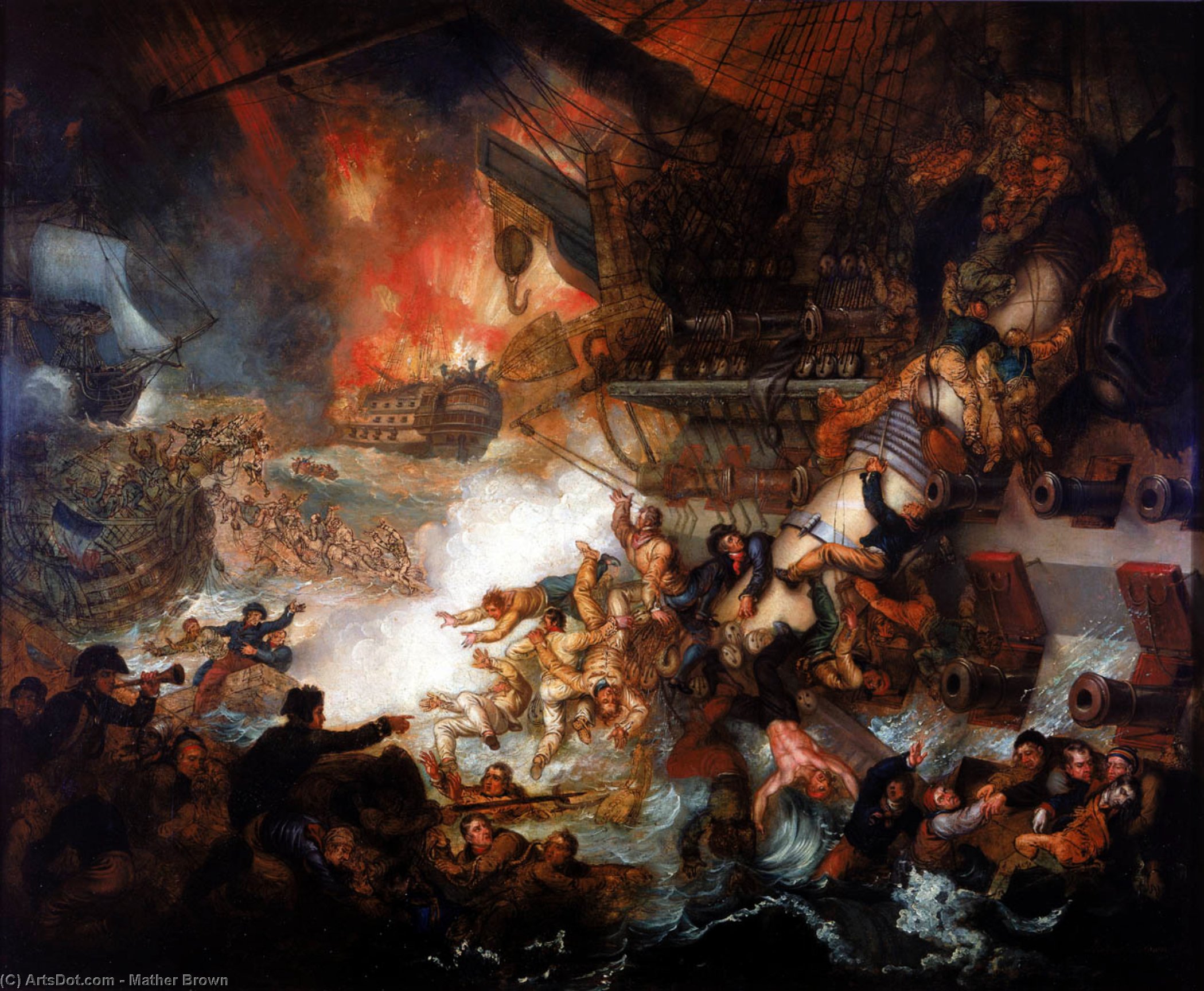 Wikioo.org - The Encyclopedia of Fine Arts - Painting, Artwork by Mather Brown - The Battle Of The Nile - Destruction Of 'l'orient'