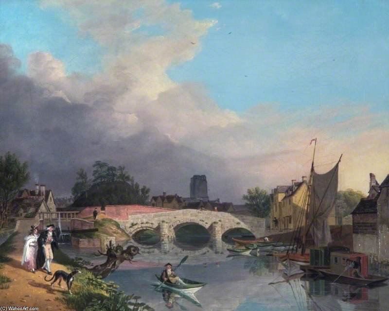 Wikioo.org - The Encyclopedia of Fine Arts - Painting, Artwork by Michael Angelo Rooker - Old Hythe Bridge And Oxford Castle