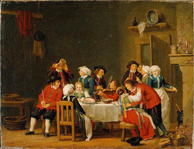 WikiOO.org - אנציקלופדיה לאמנויות יפות - ציור, יצירות אמנות Pehr Hillestrom - Table Society In A Peasant's Cottage