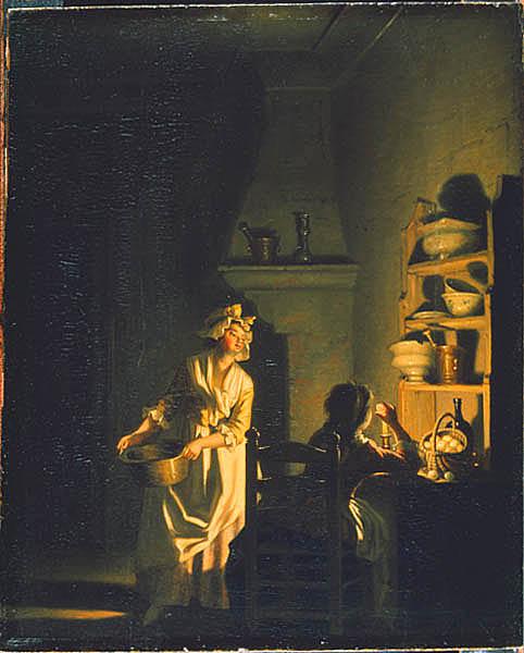 Wikioo.org - The Encyclopedia of Fine Arts - Painting, Artwork by Pehr Hillestrom - Testing Eggs. Interior Of A Kitchen