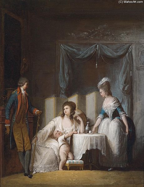 WikiOO.org - Encyclopedia of Fine Arts - Malba, Artwork Philibert Louis Debucourt - Man Paying Informal Morning Visit On Woman Who Is Not Yet Formally Dressed For The Day