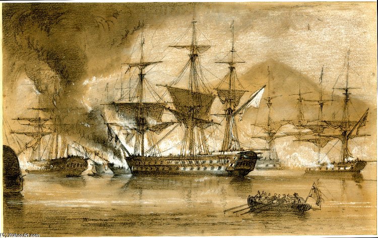 Wikioo.org - The Encyclopedia of Fine Arts - Painting, Artwork by George Philip Reinagle - The Scipion On Entering The Harbour Ran Aboard The Brelots