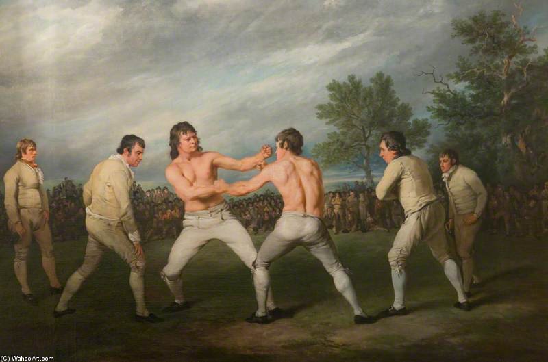WikiOO.org - Encyclopedia of Fine Arts - Målning, konstverk Ramsay Richard Reinagle - William Warr Defeating William Wood At Navestock In Essex