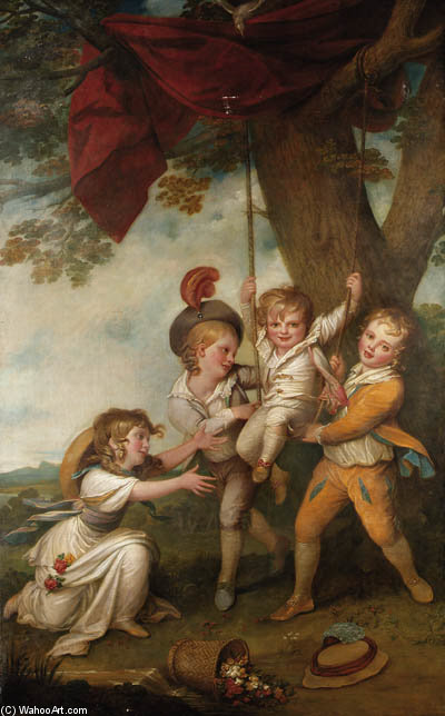 Wikioo.org - The Encyclopedia of Fine Arts - Painting, Artwork by Richard Cosway - The Boyle Children - Group Portrait Of The Children Of Edmund Boyle, 7th Earl Of Cork