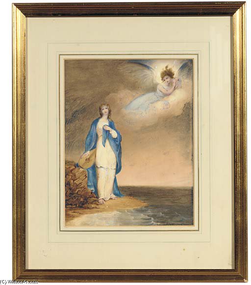 WikiOO.org - Encyclopedia of Fine Arts - Maleri, Artwork Richard Westall - An Angel Appearing To A Muse