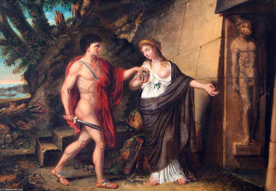 Wikoo.org - موسوعة الفنون الجميلة - اللوحة، العمل الفني Richard Westall - Theseus And Ariadne At The Entrance Of The Labyrinth