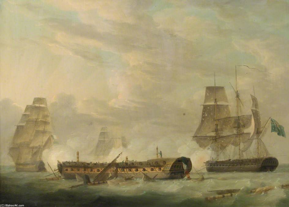 WikiOO.org - Encyclopedia of Fine Arts - Maleri, Artwork Robert Dodd - Action At Sea - A French Frigate Completely Dismasted