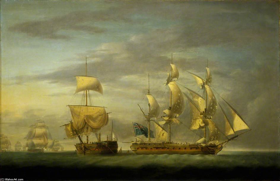 Wikioo.org - The Encyclopedia of Fine Arts - Painting, Artwork by Robert Dodd - Action Between The 'amazone' And Hms 'santa Margarita'