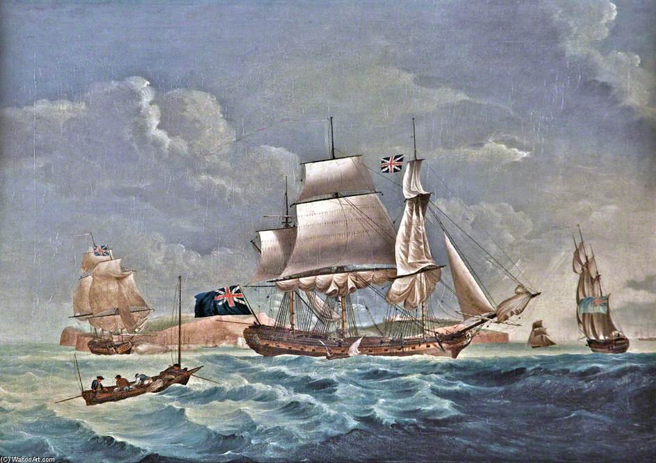 Wikioo.org - The Encyclopedia of Fine Arts - Painting, Artwork by Robert Dodd - East Indiaman Taking A Pilot Off Dover, Kent
