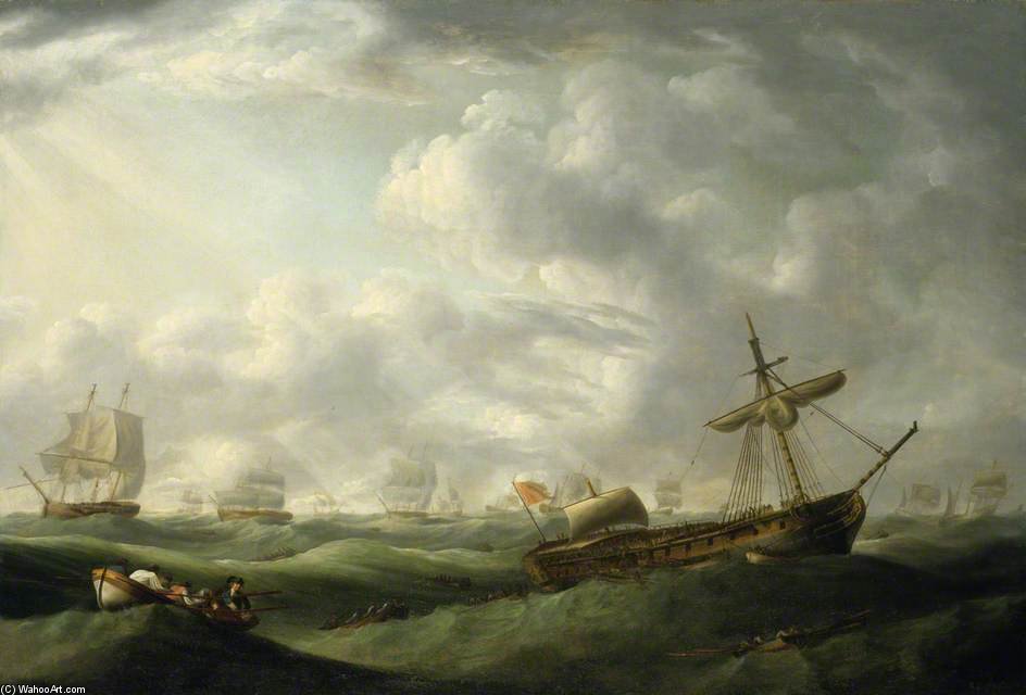 Wikioo.org - The Encyclopedia of Fine Arts - Painting, Artwork by Robert Dodd - Ship Abandoned In Abating Storm