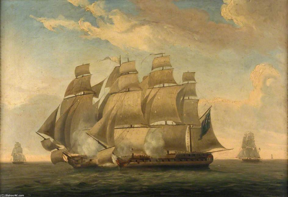 Wikioo.org - The Encyclopedia of Fine Arts - Painting, Artwork by Robert Dodd - Start Of The Action Between Hms 'magicienne' And 'la Sibylle'
