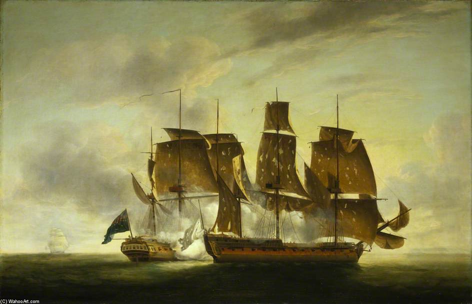 Wikioo.org - The Encyclopedia of Fine Arts - Painting, Artwork by Robert Dodd - The Capture Of The 'amazone' By Hms 'santa Margarita'