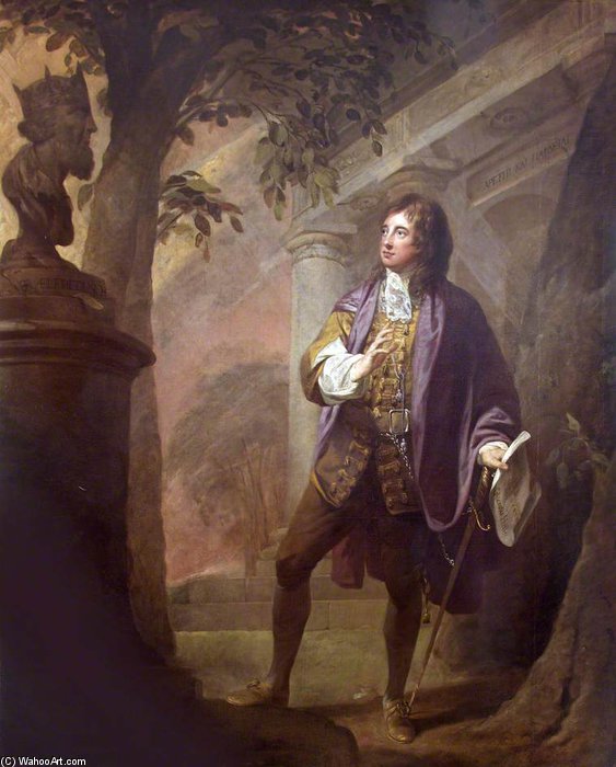 Wikioo.org - The Encyclopedia of Fine Arts - Painting, Artwork by Robert Edge Pine - Sir Thomas Cookes Contemplating The Bust Of King Alfred