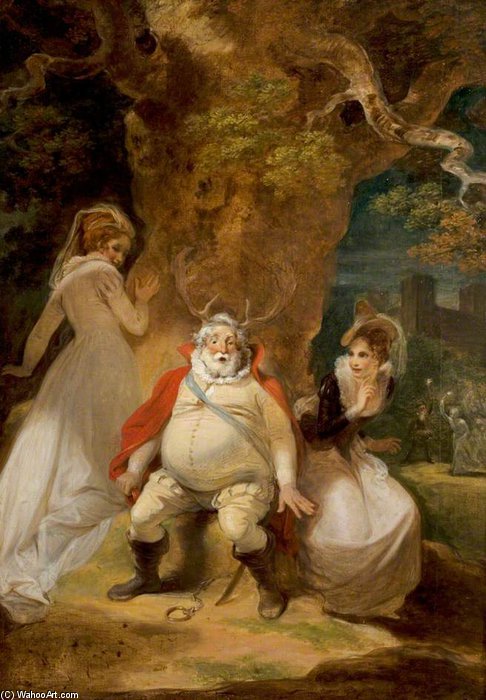 Wikioo.org - Encyklopedia Sztuk Pięknych - Malarstwo, Grafika Robert Smirke - Falstaff Disguised As Herne With Mrs Ford And Mrs Page