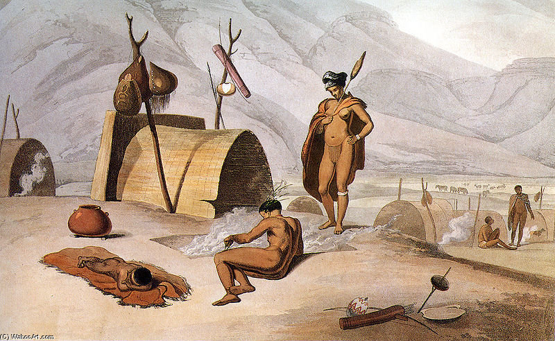 Wikioo.org - The Encyclopedia of Fine Arts - Painting, Artwork by Samuel Daniell - Khoisan Busy Barbecuing Grasshoppers