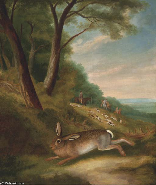 WikiOO.org - Енциклопедия за изящни изкуства - Живопис, Произведения на изкуството Samuel Howitt - Hounds Chasing A Hare In An Extensive Landscape