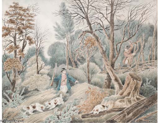 WikiOO.org - 백과 사전 - 회화, 삽화 Samuel Howitt - Huntsmen In A Wood