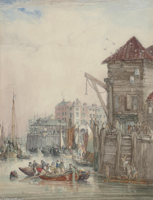 WikiOO.org - אנציקלופדיה לאמנויות יפות - ציור, יצירות אמנות Samuel Owen - A Busy Day On The Thames, The Wharves At Limehouse