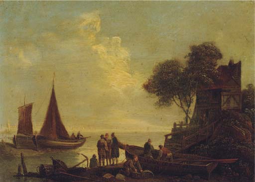 WikiOO.org - Encyclopedia of Fine Arts - Maleri, Artwork Samuel Owen - Fishermen On The Banks Of A River; And Hauling In The Catch