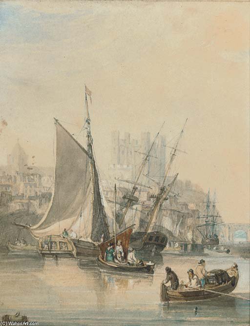 Wikioo.org - The Encyclopedia of Fine Arts - Painting, Artwork by Samuel Owen - Low Tide At Rochester (illustrated); And A Stiff Breeze Off A Fortress, Probably Sheerness