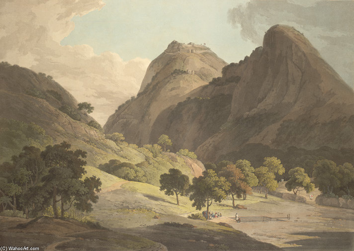 Wikioo.org - The Encyclopedia of Fine Arts - Painting, Artwork by Thomas And William Daniell - Jag Deo And Warrangur, Hill Forts In The Barramah'l