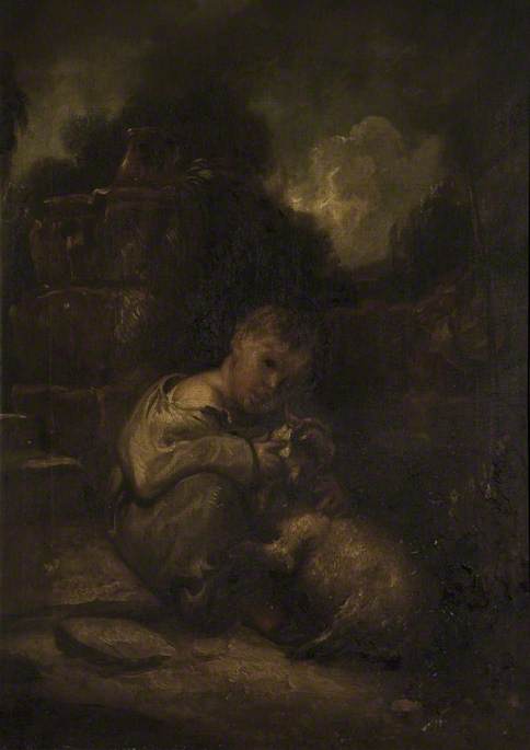 WikiOO.org - Encyclopedia of Fine Arts - Festés, Grafika Thomas Barker - A Boy With A Lamb