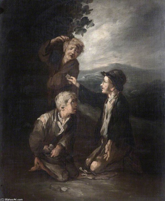 WikiOO.org - Encyclopedia of Fine Arts - Festés, Grafika Thomas Barker - Boys Playing Knucklebones